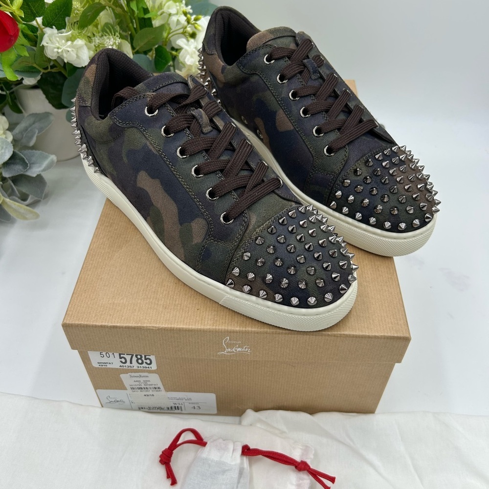 Men's Christian Louboutin SEAVASTE camouflage print sneakers size 43 made Italy - Picture 4 of 11